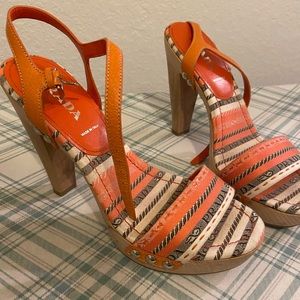 OrangeCream Prada sandals Cone heel buckle closure 4 in. negotiate price
